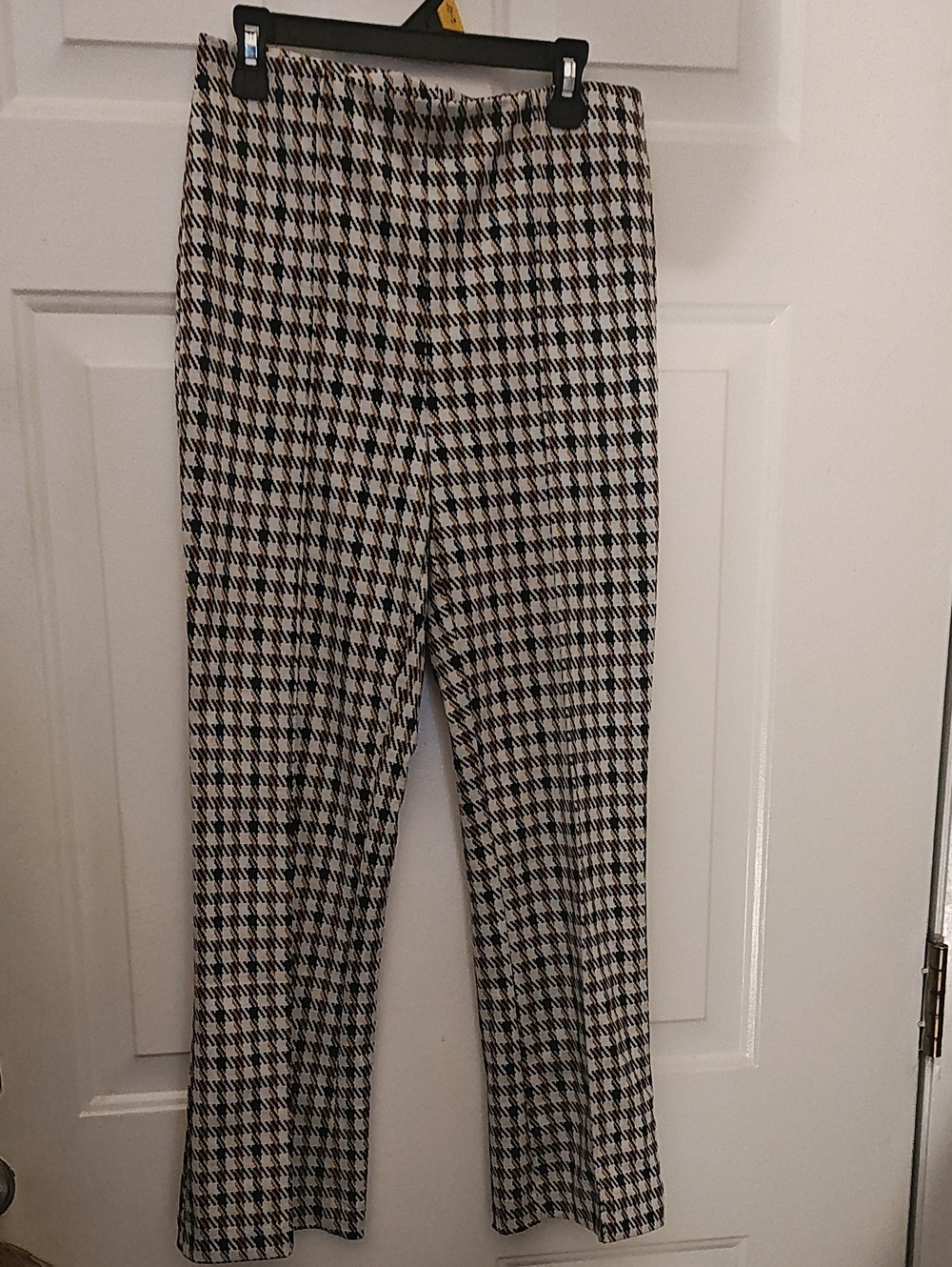 Jules & Leopold Black and Cream Houndstooth Wide-Leg Pants